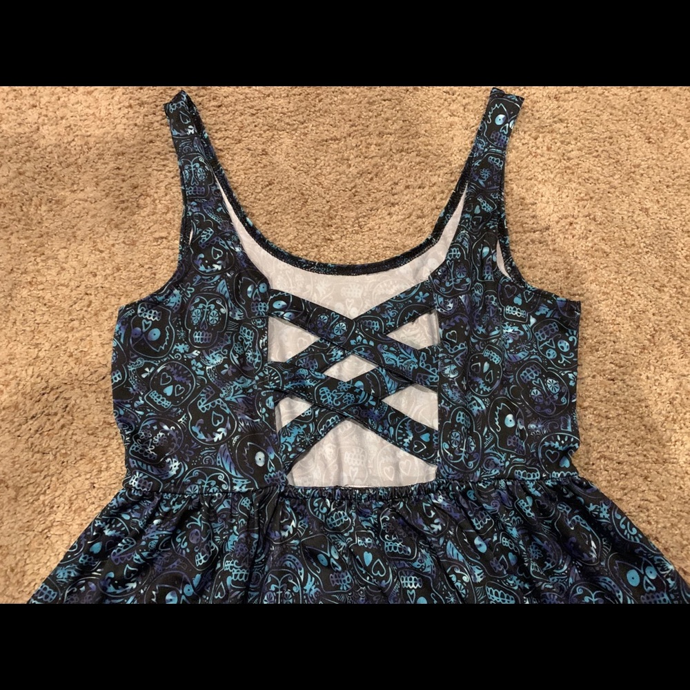 Hot Topic sugar skull strappy back skater dress M - Picture 3 of 4